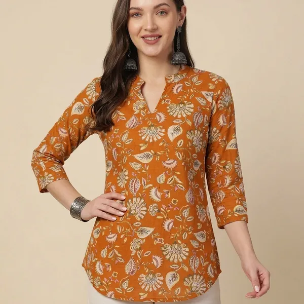 Orange_Cotton_Floral_Western_Top_For_Women