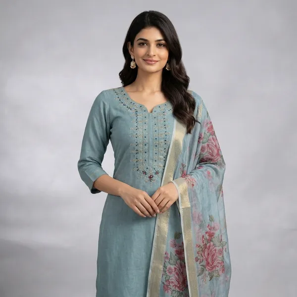 Pastel_Slate_Blue_Viscose_Roman_Silk_Embroidered_Kurti_Suit_Set_For_Women