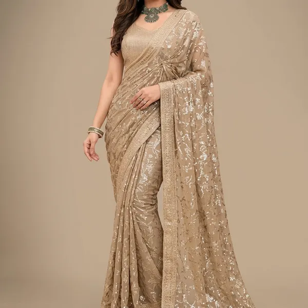 Champagne_Gold_Georgette_Sequence_Work_Saree_For_Women