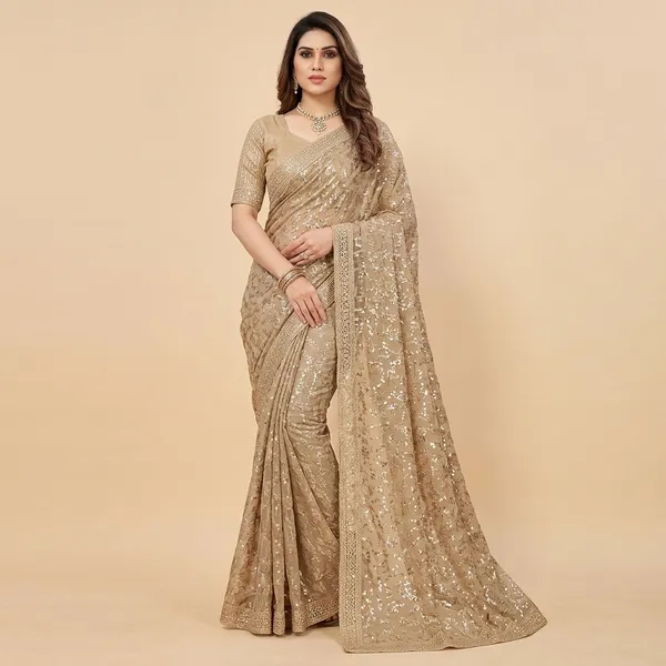 Champagne_Gold_Georgette_Sequence_Work_Saree_For_Women