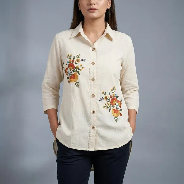 Off_White_Cotton_Hand_Embroidered_High_Low_Western_Top_For_Women