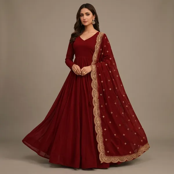 Maroon_Fox_Georgette_Embroidered_Flair_Gown_For_Women