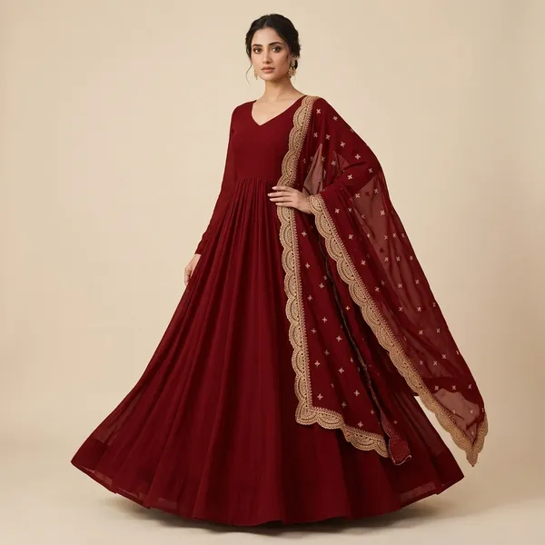 Maroon_Fox_Georgette_Embroidered_Flair_Gown_For_Women