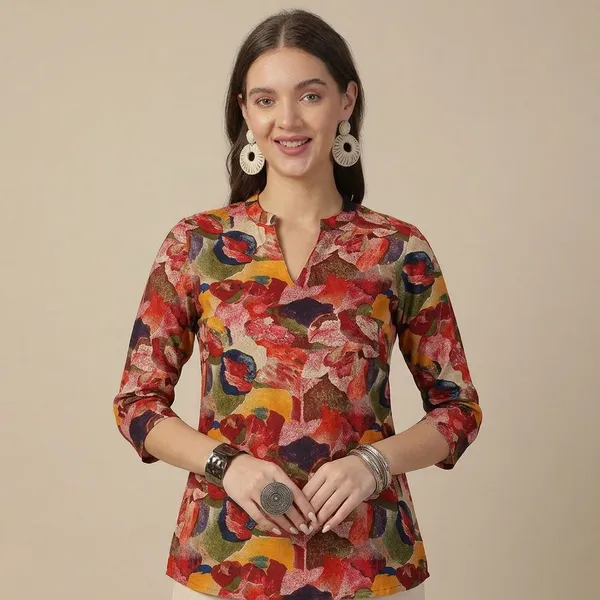 Multicolour_Cotton_Floral_Print_Western_Top_For_Women