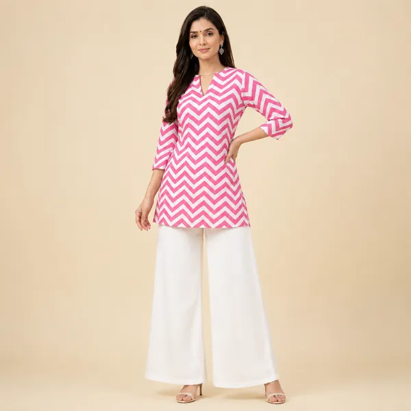 Pink_Rayon_Chevron_Print_Tunic_Palazzo_Co-Ord_Set_For_Women