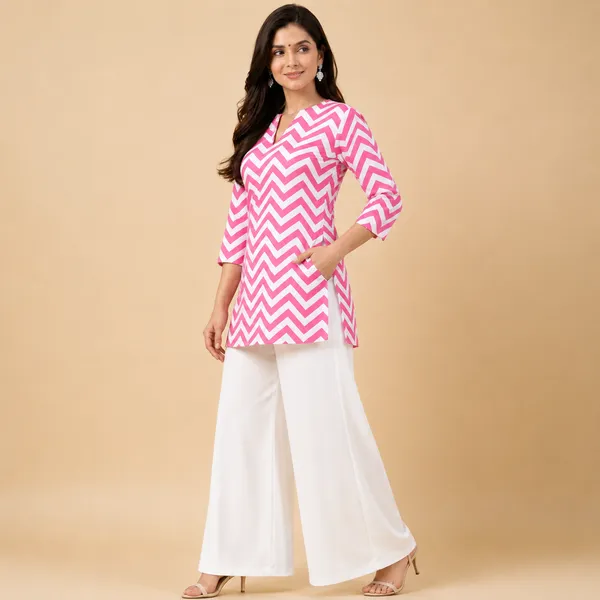 Pink_Rayon_Chevron_Print_Tunic_Palazzo_Co-Ord_Set_For_Women