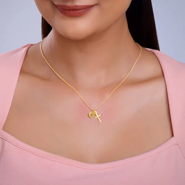 Golden_Personalised_Halo_Cross_Pendant_With_Link_Chain