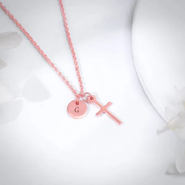 Rose_Gold_Personalised_Halo_Cross_Pendant_With_Link_Chain