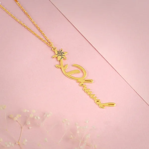 Golden_Personalised_Flower_Name_Pendant_with_Link_Chain