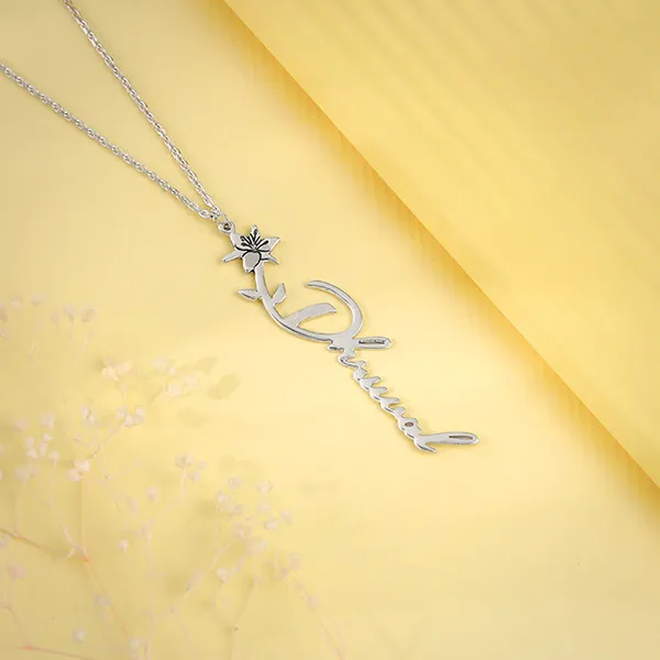 Silver_Personalised_Flower_Name_Pendant_with_Link_Chain