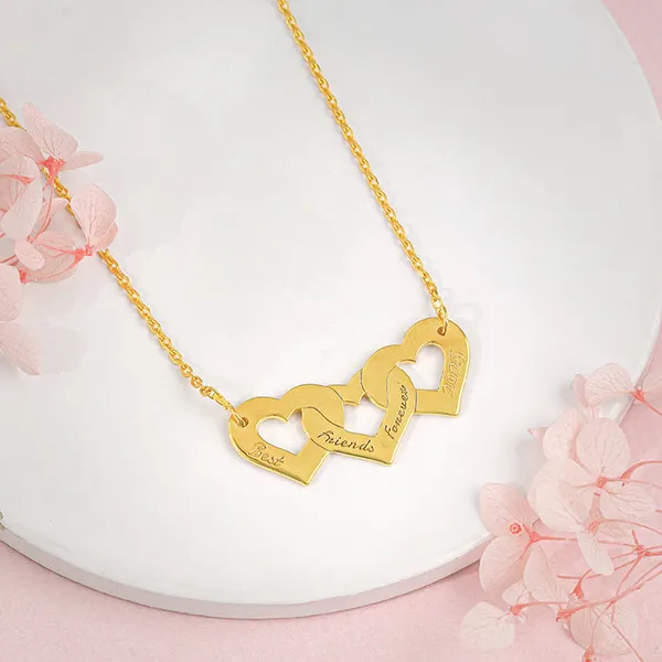 Golden_Personalised_Triple_Heart_BFF_Necklace