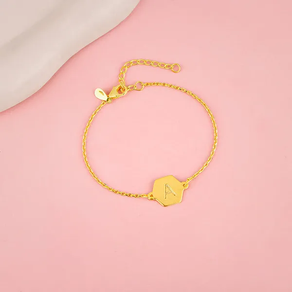 Golden_Personalised_Hexagon_Initial_Bracelet