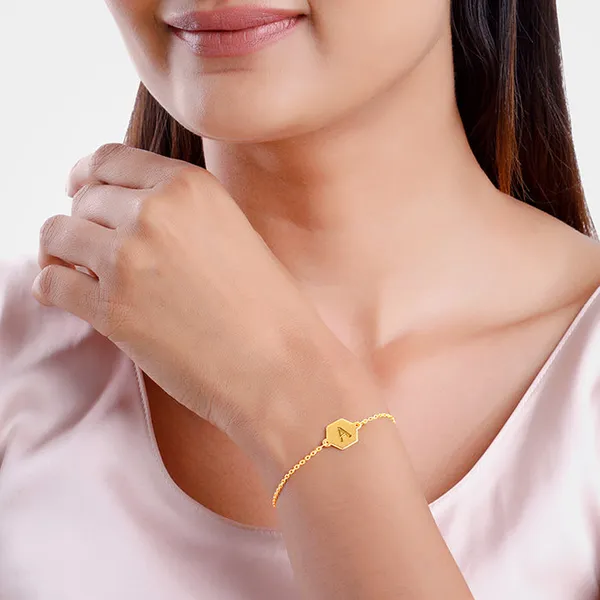 Golden_Personalised_Hexagon_Initial_Bracelet