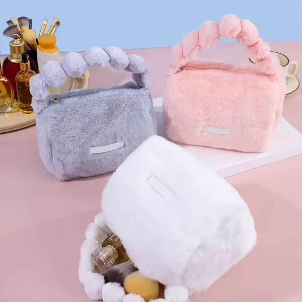 Pink_Premium_Ultra-Soft_Polyester_Faux_Fur_And_Satin_Lining_Fabric_Cosmetic_Bag_For_Makeup_Enthusiasts,_Travelers,_Cosmetic_Storage