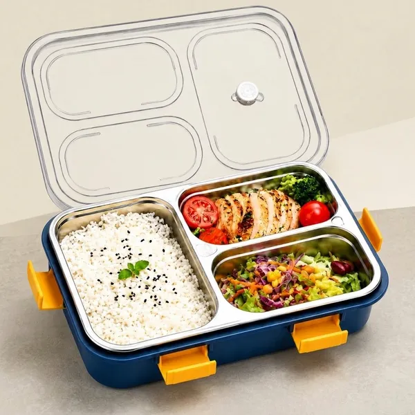 Flagged_304_Stainless_Steel_Body_And_Bpa-Free_Pp_Plastic_Shell_3_Compartment_Lunch_Box_For_Office,_School,_Travel,_Picnics
