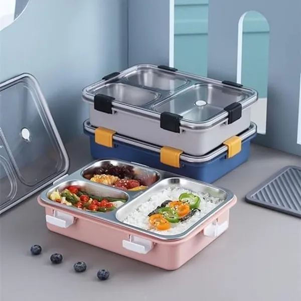 Flagged_304_Stainless_Steel_Body_And_Bpa-Free_Pp_Plastic_Shell_3_Compartment_Lunch_Box_For_Office,_School,_Travel,_Picnics