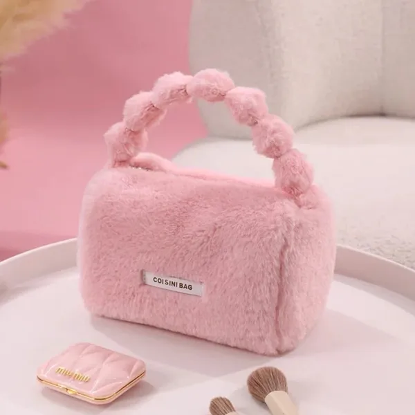 Pink_Premium_Ultra-Soft_Polyester_Faux_Fur_And_Satin_Lining_Fabric_Cosmetic_Bag_For_Makeup_Enthusiasts,_Travelers,_Cosmetic_Storage