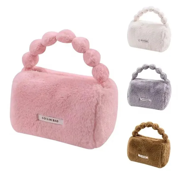Pink_Premium_Ultra-Soft_Polyester_Faux_Fur_And_Satin_Lining_Fabric_Cosmetic_Bag_For_Makeup_Enthusiasts,_Travelers,_Cosmetic_Storage