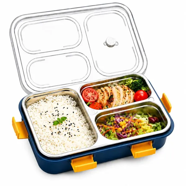 Flagged_304_Stainless_Steel_Body_And_Bpa-Free_Pp_Plastic_Shell_3_Compartment_Lunch_Box_For_Office,_School,_Travel,_Picnics