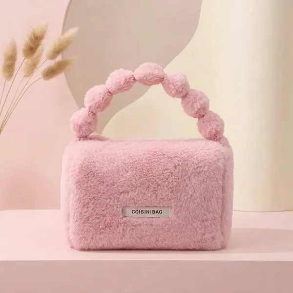Pink_Premium_Ultra-Soft_Polyester_Faux_Fur_And_Satin_Lining_Fabric_Cosmetic_Bag_For_Makeup_Enthusiasts,_Travelers,_Cosmetic_Storage