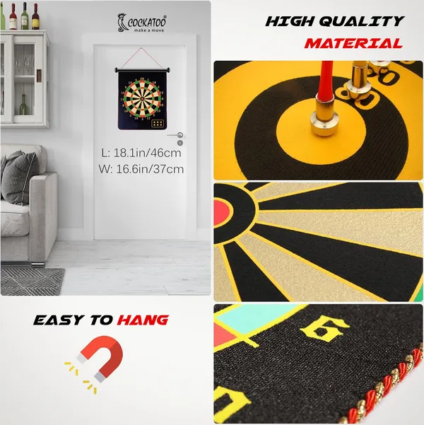 Dual_Sided_Magnetic_Dartboard_15_Inch_Black_Safe_Non_Pointed_Darts_For_Kids_And_Adults_Includes_4_Magnetic_Darts_For_Fun_Family_Friendly_Play