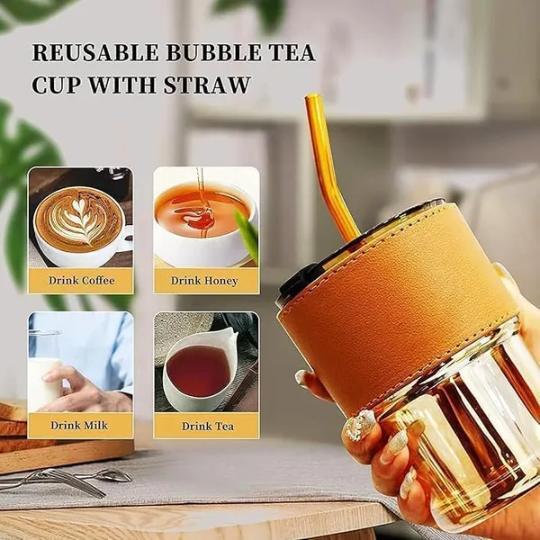 Reusable_Glass_Coffee_Sipper_Mugs_With_Lid_Straw__430ml_Multipurpose_Drinking_Glasses_Tumbler_With_Leather_Sleeve_Cup_For_Juice_Smoothies_Iced_Tea_Home_Travel_Pack_Of_2