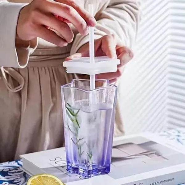 Five_Pointed_Shape_Mug_With_Lid_And_Straw_400ml_Glass_Sipper_Cup_For_Students_Household_Use_Sky_Blue_Multi_Color_Options_Pack_Of_2
