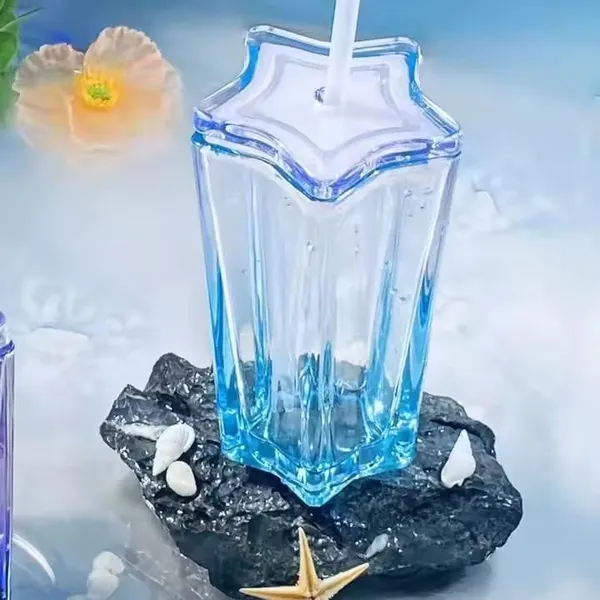 Five_Pointed_Shape_Mug_With_Lid_And_Straw_400ml_Glass_Sipper_Cup_For_Students_Household_Use_Sky_Blue_Multi_Color_Options_Pack_Of_2