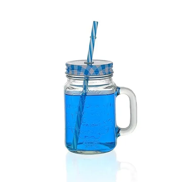 Glass_Mason_Jar_450ml_With_Airtight_Lid_And_Reusable_Straw_Ice_Cold_Drink_Mug_Handle_For_Kitchen_Juice_Smoothie_Sipper_Bottle_Cocktail_Mocktail_Shaker_Cup_Transparent_Drinking_Tumbler_Blue_Pack_Of_2