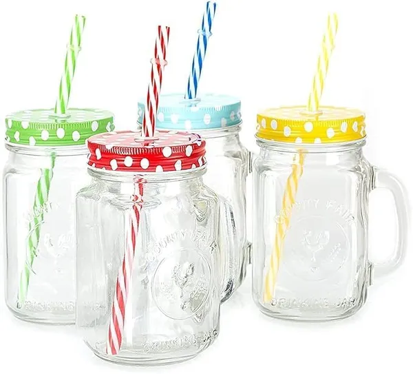 Glass_Mason_Jar_450ml_With_Airtight_Lid_And_Reusable_Straw_Ice_Cold_Drink_Mug_Handle_For_Kitchen_Juice_Smoothie_Sipper_Bottle_Cocktail_Mocktail_Shaker_Cup_Transparent_Drinking_Tumbler_Blue_Pack_Of_2