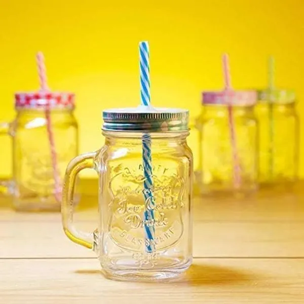 Glass_Mason_Jar_450ml_With_Airtight_Lid_And_Reusable_Straw_Ice_Cold_Drink_Mug_Handle_For_Kitchen_Juice_Smoothie_Sipper_Bottle_Cocktail_Mocktail_Shaker_Cup_Transparent_Drinking_Tumbler_Blue_Pack_Of_2