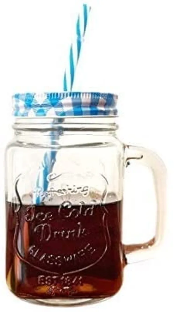 Glass_Mason_Jar_450ml_With_Airtight_Lid_And_Reusable_Straw_Ice_Cold_Drink_Mug_Handle_For_Kitchen_Juice_Smoothie_Sipper_Bottle_Cocktail_Mocktail_Shaker_Cup_Transparent_Drinking_Tumbler_Blue_Pack_Of_2