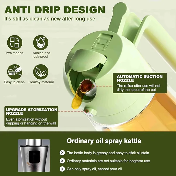 2_In_1_Glass_Oil_Sprayer_And_Dispenser_Bottle_500ml_Capacity_Multi_Color_Lid_Refillable_Kitchen_Tool_For_Cooking_Frying_Bbq_Salad_Baking_Olive_Oil_Vinegar_Spray_Bottle_Green