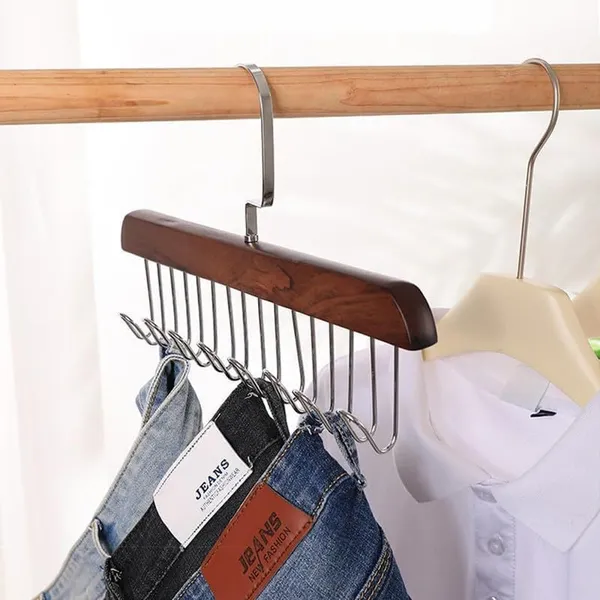 Wooden_Tie_And_Belt_Hanger_With_10_Metal_Hooks_28x19_Cm_Pack_Of_2