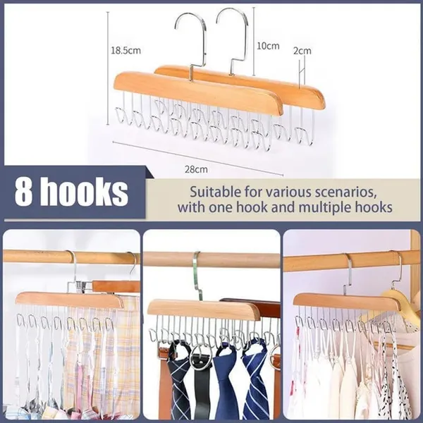 Wooden_Tie_And_Belt_Hanger_With_10_Metal_Hooks_28x19_Cm_Pack_Of_2
