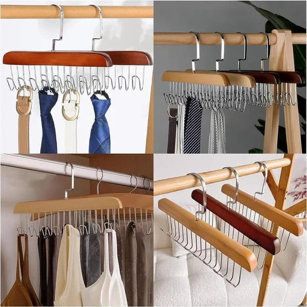 Wooden_Tie_And_Belt_Hanger_With_10_Metal_Hooks_28x19_Cm_Pack_Of_2