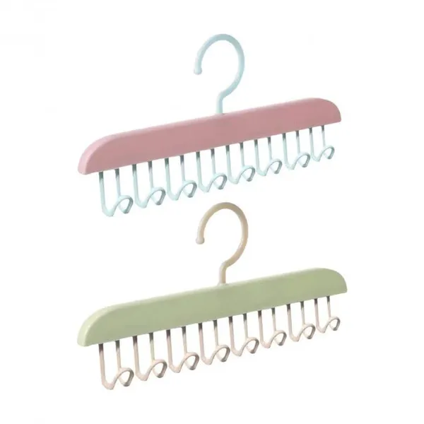 Plastic_Space_Saving_Hanger_With_Multiple_Hooks_For_Ties_Scarves_Belts_And_Accessories_Multicolour_Pack_Of_2