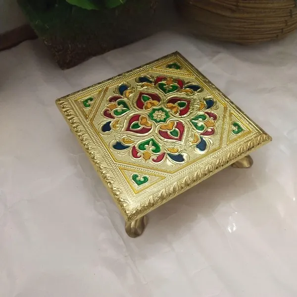 Akshar_Pooja_Chowki_Bajot_6x6_Inch_Meenakari_Design_Gold_Finish
