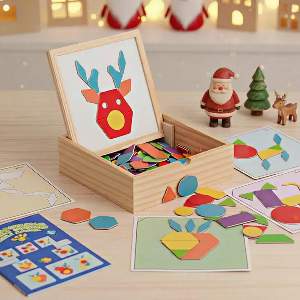 14_Pc_Magnetic_Tangram_Puzzle_Set_360_Different_Pattern_Block_Combinations_Mini_Tangram_Bundle_Learning_Play_Set_For_Kids_With_Beach_Kids_Bookmark