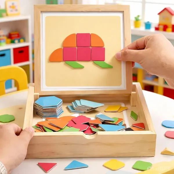 14_Pc_Magnetic_Tangram_Puzzle_Set_360_Different_Pattern_Block_Combinations_Mini_Tangram_Bundle_Learning_Play_Set_For_Kids_With_Beach_Kids_Bookmark
