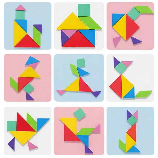 14_Pc_Magnetic_Tangram_Puzzle_Set_360_Different_Pattern_Block_Combinations_Mini_Tangram_Bundle_Learning_Play_Set_For_Kids_With_Beach_Kids_Bookmark