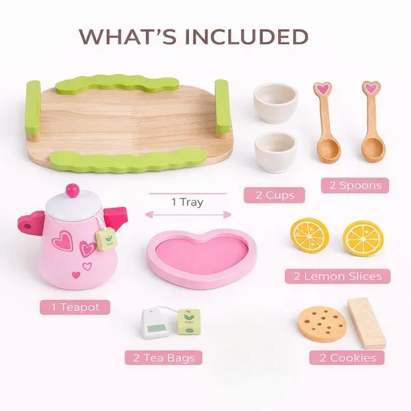 12_Pcs_Wooden_Tea_Party_Set_For_Kids_Pretend_Play_Kitchen_Toy_With_Teapot_Cups_Spoons_Tea_Bags_Tray_Montessori_Educational_Role_Play_Toy_For_Boys_Girls_Age_3_Years