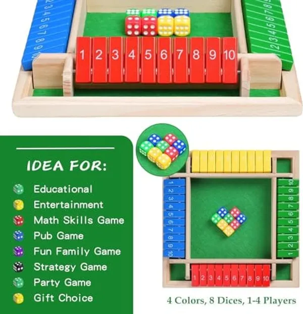 WOODEN_SHUT_THE_BOX_DICE_GAME/4_PLAYER_MATH&STRATEGY_BOARD_GAME_WITH_8_DICE/EDUCATIONAL_INDOOR_GAME_FOR_KIDS&ADULTS