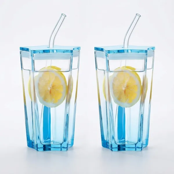 Five_Pointed_Shape_Mug_With_Lid_And_Straw_400ml_Glass_Sipper_Cup_For_Students_Household_Use_Sky_Blue_Multi_Color_Options_Pack_Of_2