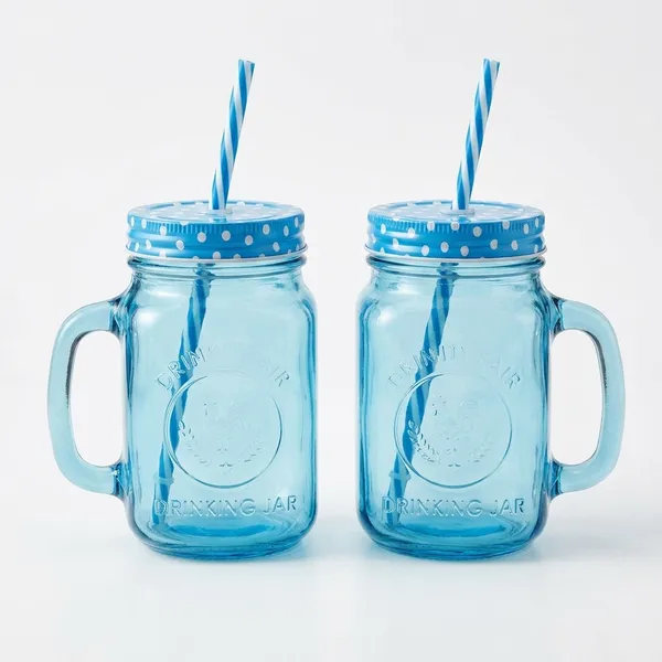 Glass_Mason_Jar_450ml_With_Airtight_Lid_And_Reusable_Straw_Ice_Cold_Drink_Mug_Handle_For_Kitchen_Juice_Smoothie_Sipper_Bottle_Cocktail_Mocktail_Shaker_Cup_Transparent_Drinking_Tumbler_Blue_Pack_Of_2
