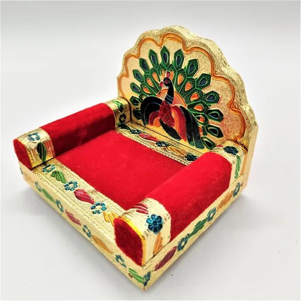 Beautifully_handcrafted_wooden_Meenakari_Singhasan_designed_specifically_for_Laddu_Gopal_deity.Made_from_high-quality_wood_with_intricate_Meenakari_artwork_in_golden_color,_adding_elegance_to_your_Pooja_Mandir.