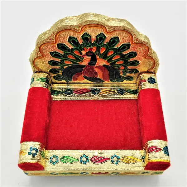 Beautifully_handcrafted_wooden_Meenakari_Singhasan_designed_specifically_for_Laddu_Gopal_deity.Made_from_high-quality_wood_with_intricate_Meenakari_artwork_in_golden_color,_adding_elegance_to_your_Pooja_Mandir.