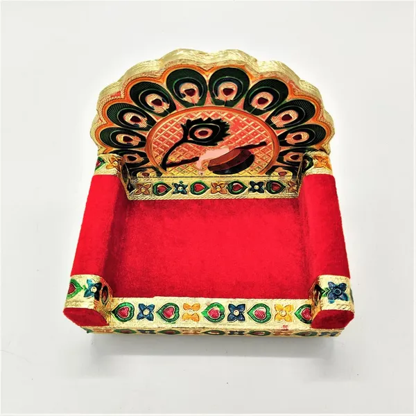 Beautifully_handcrafted_wooden_Meenakari_Singhasan_designed_specifically_for_Laddu_Gopal_deity.Made_from_high-quality_wood_with_intricate_Meenakari_artwork_in_golden_color,_adding_elegance_to_your_Pooja_Mandir.