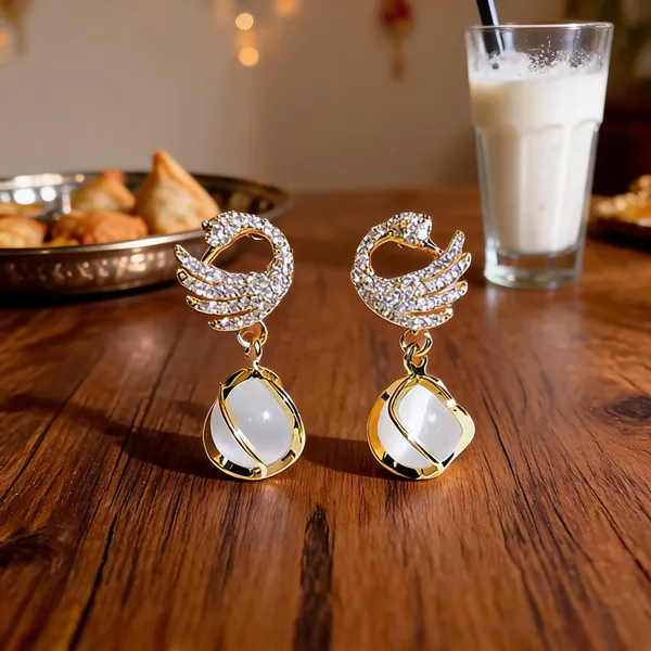 Gold_Plated_Swan_Crystal_Pearl_Drop_Earrings_For_Women