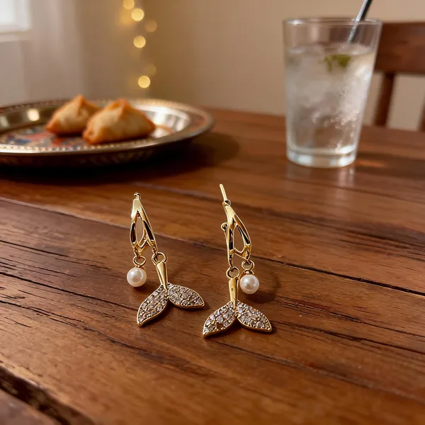 Gold_Pearl_Mermaid_Tail_Charm_Hoop_Earrings_For_Women